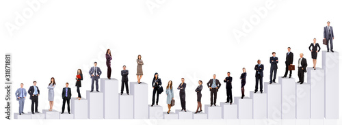 Photo: Business people team and diagram. Isolated over white Business people team and diagram. Isolated over white