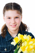 Cute little girl giving flowers Cute little girl giving flowers