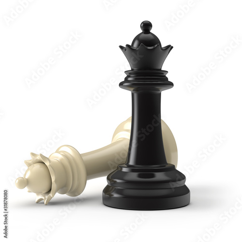 Illustration: Schachfiguren - schwarze und weiße Damen Schachfiguren - schwarze und weiße Damen