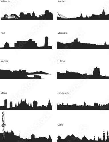 Vetor: Vector silhouettes of European and Mediterranean Cities Vector silhouettes of European and Mediterranean Cities