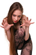 Young girl shows claws.