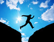 Man jump through the gap. Element of design.