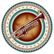 Stylish vintage label with trumpet.