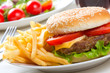 hamburger with fries