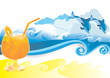 Summer with sea waves and dolphins Summer with sea waves and dolphins