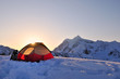 Tent and mount Shuksan at sunrise