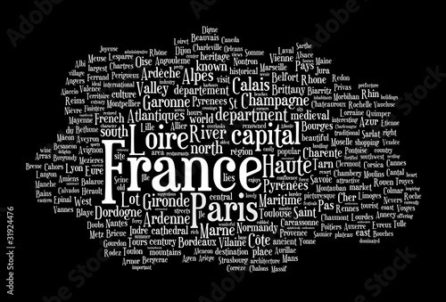 Illustration: France word cloud on black background France word cloud on black background