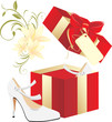 Elegant white shoes in a gift. Vector