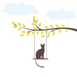 Black cat on  swing. Vector Illuatration