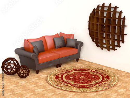 Illustration: Modern Interior with Original Shelf in 3D Modern Interior with Original Shelf in 3D