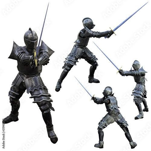 Illustration: Knight in Full Armour, 3D render in multiple poses Knight in Full Armour, 3D render in multiple poses