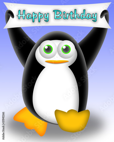 happy birthday cartoon banner. cartoon penguin with a happy
