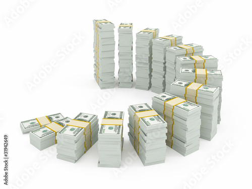 Illustration: Dollar currency stacks isolated on white Dollar currency stacks isolated on white