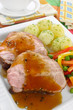 Pork meat with vegetables and sauce