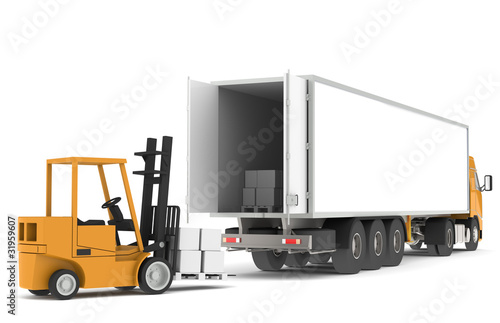 Illustrazione: Forklift loading a Trailer. Part of warehouse series. Forklift loading a Trailer. Part of warehouse series.