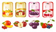 Four labels with berries and fruits. Vector.