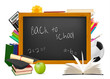 Back to school. Black desk with school supplies. Vector. Back to school. Black desk with school supplies. Vector.