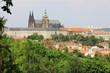 View on the spring Prague gothic Castle with the green Nature