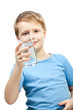 Little boy hold glass of water.