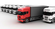 red and whit trucks on white background