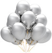 Party silver balloons. Modern birthday holiday white decoration