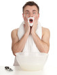 shaving young man with foam and razor, series