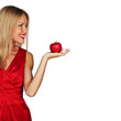 woman and red apple