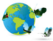planet with butterflies made of landscapes illustration