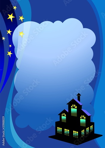 Illustration: cottage in a blue background cottage in a blue background
