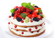 cake with fresh berries isolated on white background