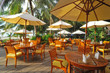 View of restaurant, chairs and umbrella on the beach, phuket View of restaurant, chairs and umbrella on the beach, phuket