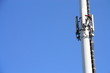 Closeup of a modern communications tower.