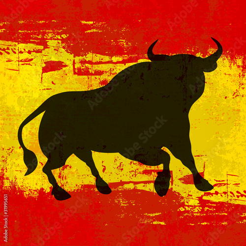 Vector: Bull over Spanish Flag Vector Background Bull over Spanish Flag Vector Background