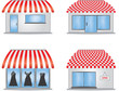 Cute shop icons with red awnings