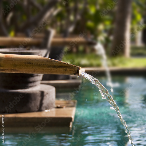 Photo: Fontaine en bambou dans un jardin Fontaine en bambou dans un jardin