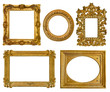 Collection old golden frames with beautiful carving