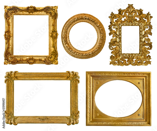 Photo: Collection old golden frames with beautiful carving Collection old golden frames with beautiful carving