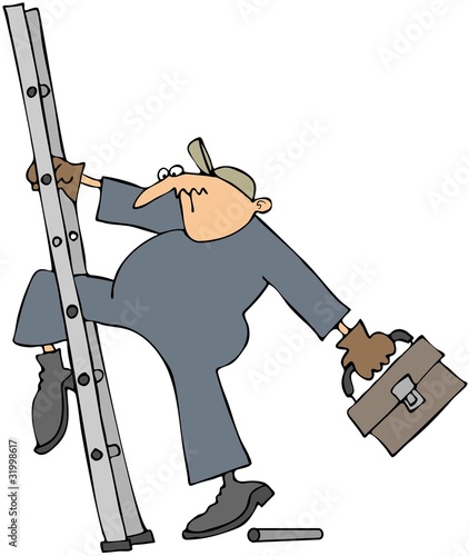 Illustration: Worker Slipping On A Broken Ladder Worker Slipping On A Broken Ladder