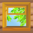 Vector: vector open wooden window farmhouse on a summer day vector open wooden window farmhouse on a summer day