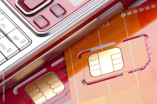 Photo: Mobile phone with sim cards Mobile phone with sim cards