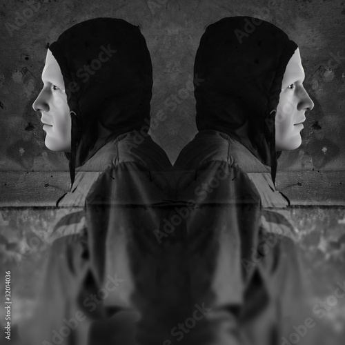 Illustration: twin hooded figures twin hooded figures
