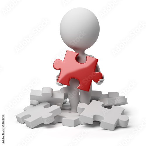 Illustration: 3d small people - found puzzle 3d small people - found puzzle