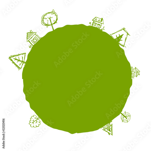 Vector: Green frame with houses and trees for your design Green frame with houses and trees for your design