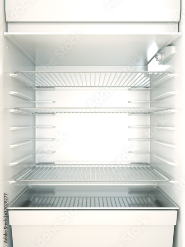 Illustration: Empty fridge interior. 3D render. Empty fridge interior. 3D render.