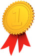 Award ribbon first place golden with red. Number one medal