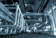 Industrial zone, Steel pipelines in blue tones