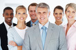 사진:Happy mature businessman with his successful team Happy mature businessman with his successful team