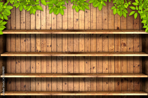 Photo: Wooden book shelf with leaves Wooden book shelf with leaves