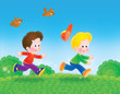 Running boys play tag