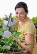 Junge Frau beim Blumengießen